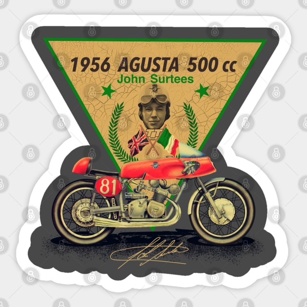 Vintage 1956 Agusta 500cc Motorcycle Winner Isle of Man Manx Grand Prix by MotorManiac Sticker by MotorManiac